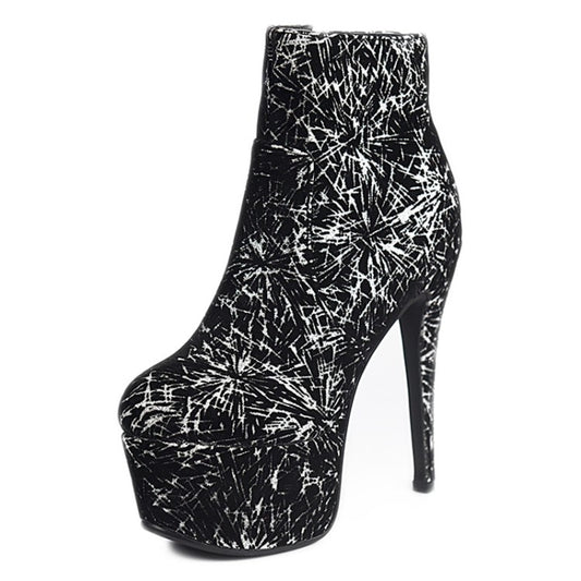 Women Sequins Side Zippers Platform Stiletto Heel Short Boots