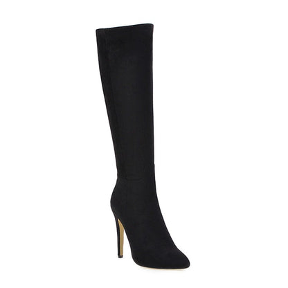 Women Pointed Toe Side Zippers Stiletto Heel Knee-High Boots