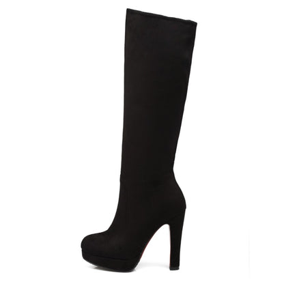 Women Zippers Round Toe Chunky Heel Platform Knee-High Boots