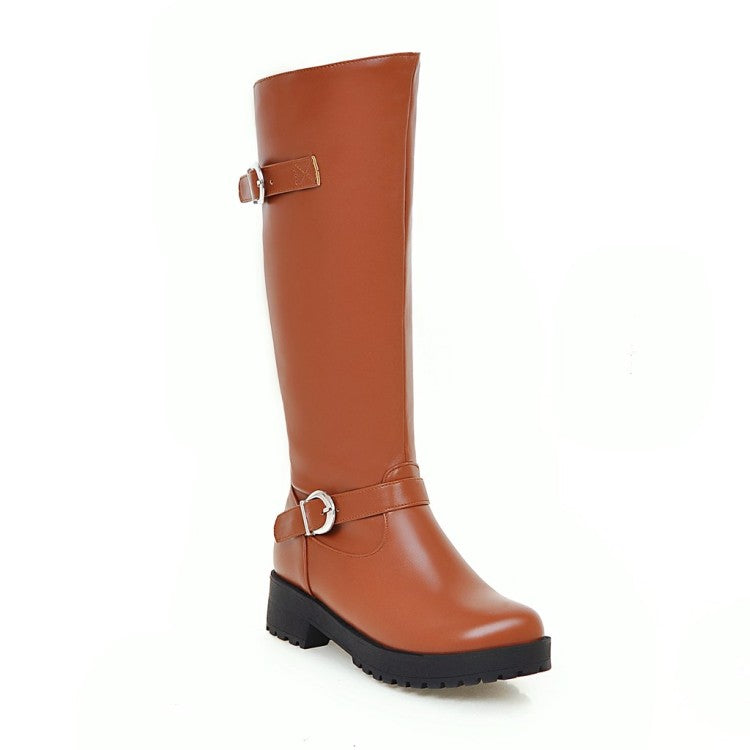 Women Buckles Belts Mid Calf Boots