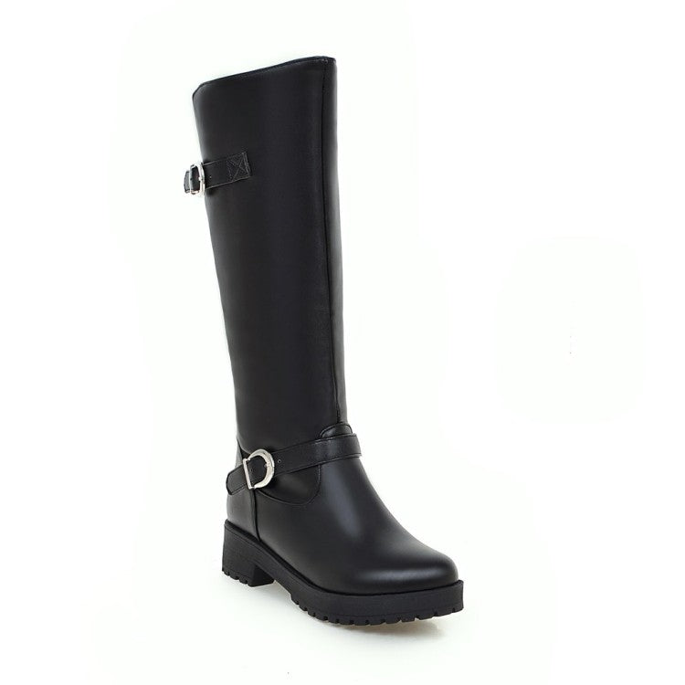 Women Buckles Belts Mid Calf Boots