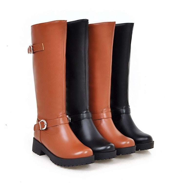 Women Buckles Belts Mid Calf Boots