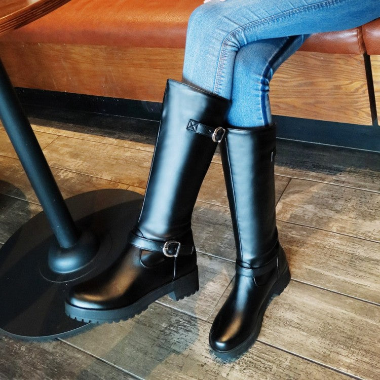 Women Buckles Belts Mid Calf Boots