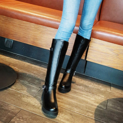 Women Buckles Belts Mid Calf Boots