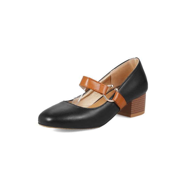 Women Bicolor Mary Janes Block Heel Pumps – Hipumps