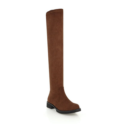 Women Side Zippers Round Toe Low Heels Knee-High Boots