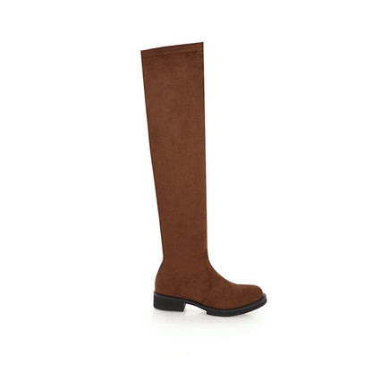 Women Side Zippers Round Toe Low Heels Knee-High Boots