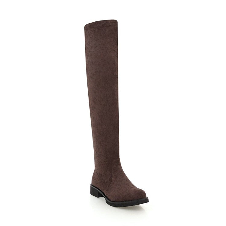 Women Side Zippers Round Toe Low Heels Knee-High Boots