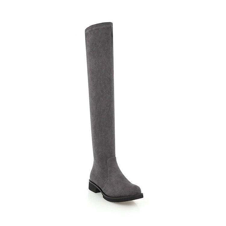 Women Side Zippers Round Toe Low Heels Knee-High Boots