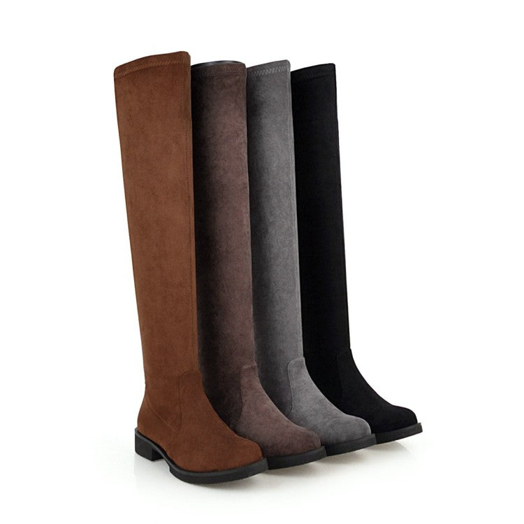 Women Side Zippers Round Toe Low Heels Knee-High Boots