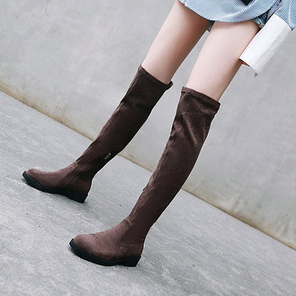 Women Side Zippers Round Toe Low Heels Knee-High Boots