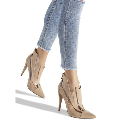 Women Pointed Toe Cutout Back Zippers Stiletto Heel Short Boots