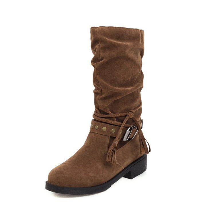 Women Flock Zipper Mid Calf Boots