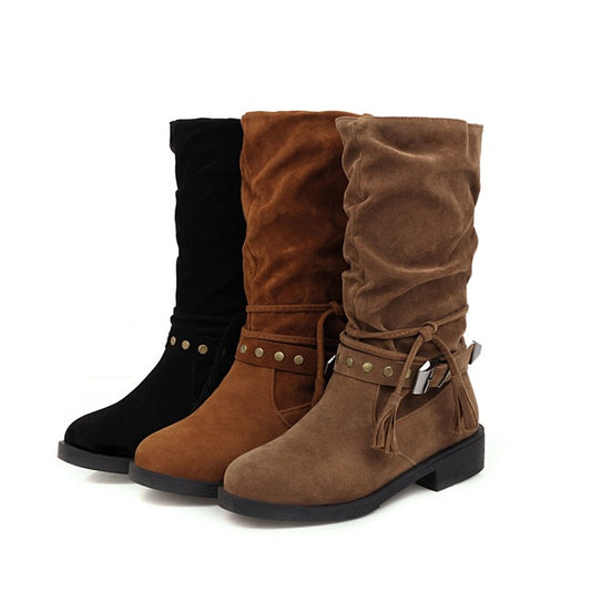 Women Flock Zipper Mid Calf Boots