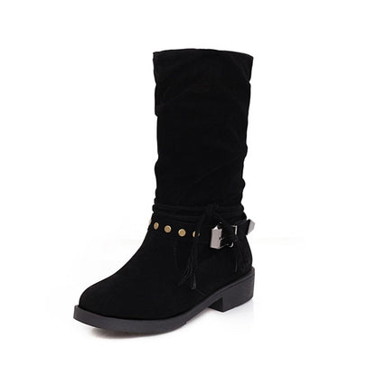 Women Flock Zipper Mid Calf Boots