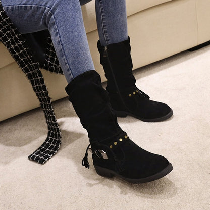 Women Flock Zipper Mid Calf Boots