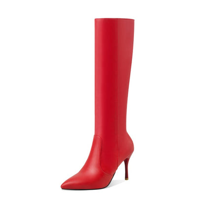 Women Pointed Toe Side Zippers Stiletto Heel Tall Boots