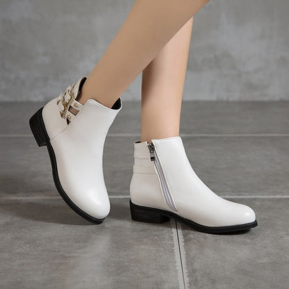 Women Pu Leather Side Zippers Buckle Straps Block Chunky Heel Platform Ankle Boots