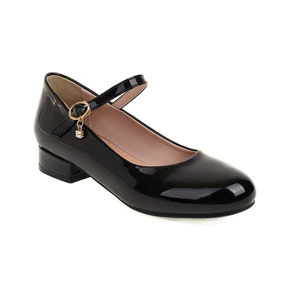 Round Toe Mary Janes Low Heels Women Pumps Cowhide Sole