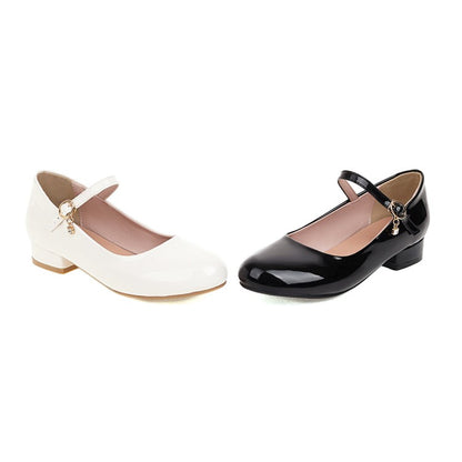 Round Toe Mary Janes Low Heels Women Pumps Cowhide Sole