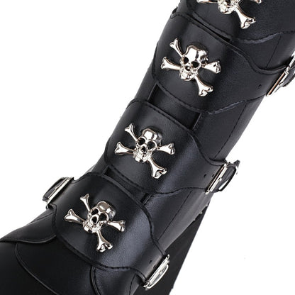 Women Metal Buckle Platform Wedge Heel Mid Calf Boots