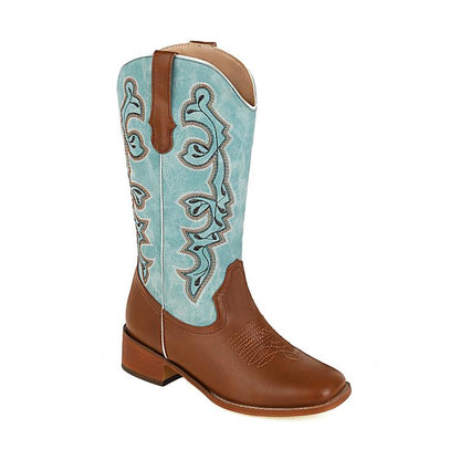 Women Ethnic Pu Leather Embroidery Block Heel Mid Calf Boots