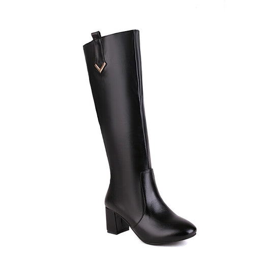 Women Side Zippers Block Heel Knee High Boots