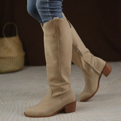 Women Round Toe Cowboy Knight Boots