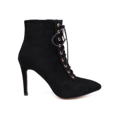 Women Pointed Toe Lace-Up Side Zippers Stiletto Heel Ankle Boots