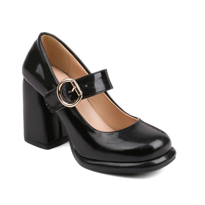 Women Shallow Mary Janes Block Chunky Heel Platform Pumps