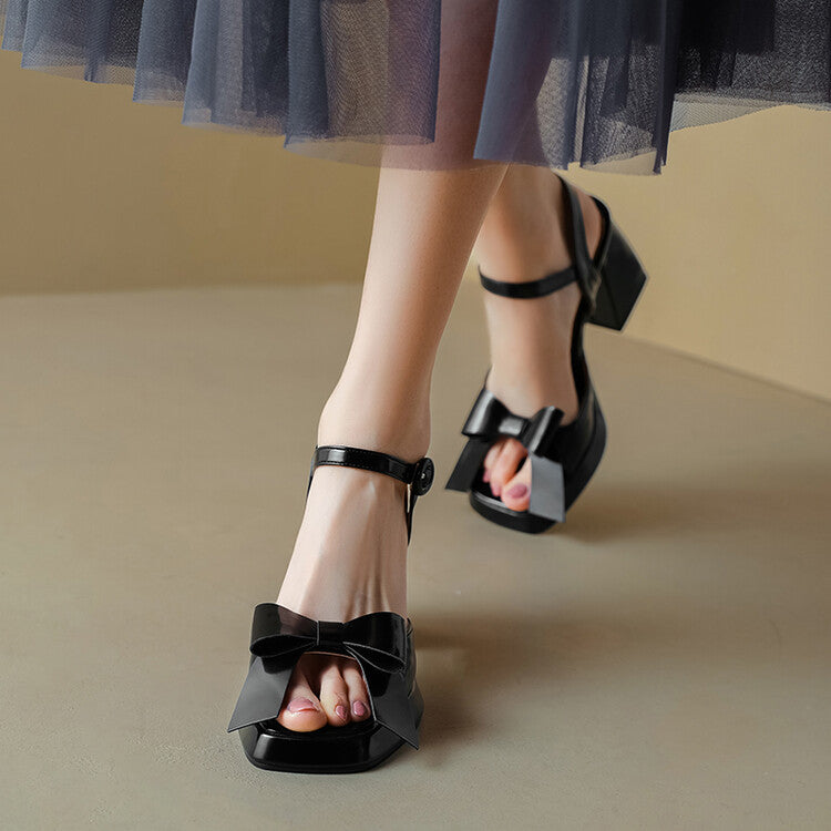 Women Bow Tie Ankle Strap Block Heel Platform Sandals