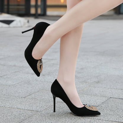 Women Glittery Rhinestone Pointed Toe Shallow Stiletto Heel Pumps