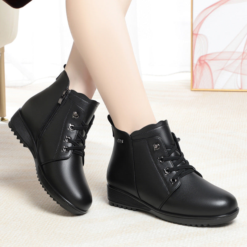 Women Ankle Boots Warm Fluff Lace-Up Flats Booties