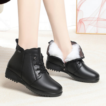 Women Ankle Boots Warm Fluff Lace-Up Flats Booties