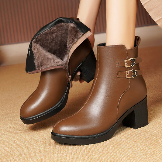 Women Ankle Boots Warm Fluff Zippers Booties