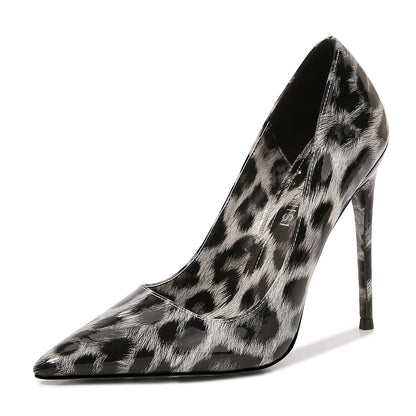 Women Leopard Print Pointed Toe Shallow Stiletto Heel Pumps