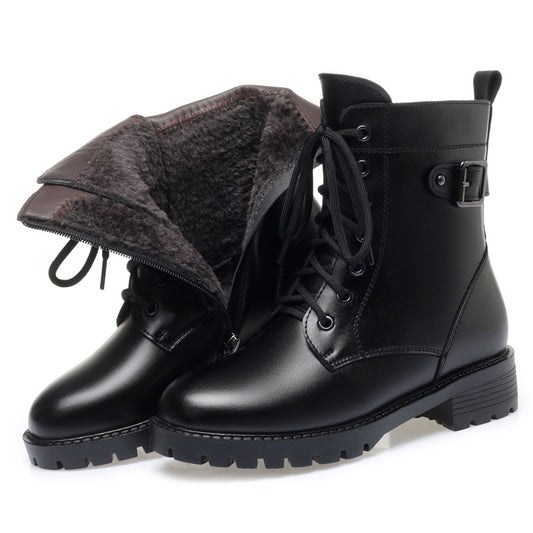 Women Ankle Boots Lace-Up Warm Fluff Booties