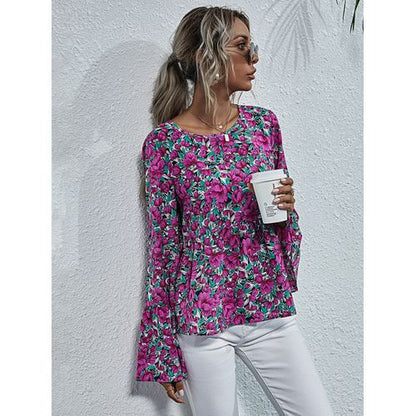 Fashion Round Neck Sexy Irregularity Floral Shirt Women Blouses