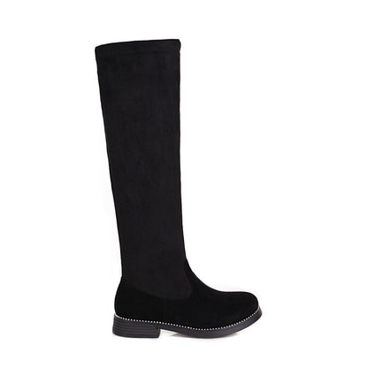 Woman Velvet Low Heels Knee High Boots