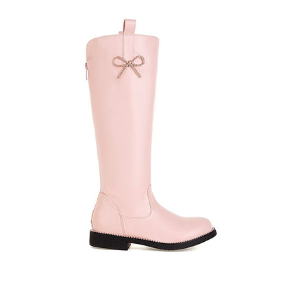 Woman Knot Low Heels Knee High Boots