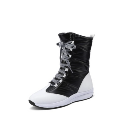 Woman Leather Wedges Heels Winter Down Mid Calf Snow Boots