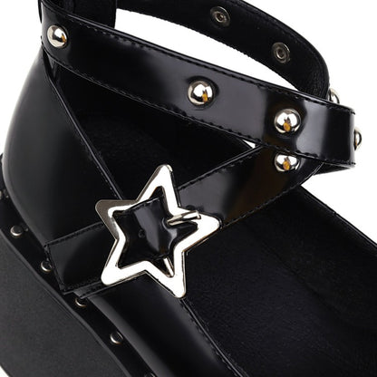 Woman Star-shaped Rivets Platform Wedge Heels Shoes