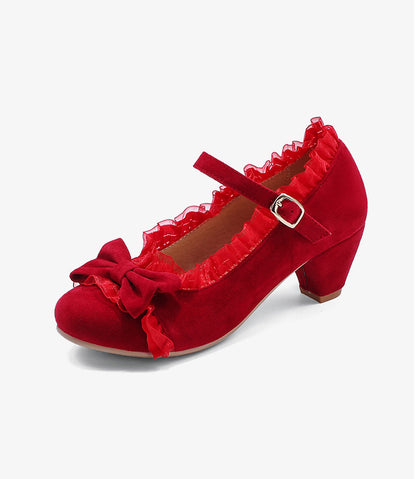 Woman Bowtie Mary Jane Block Heels Pumps