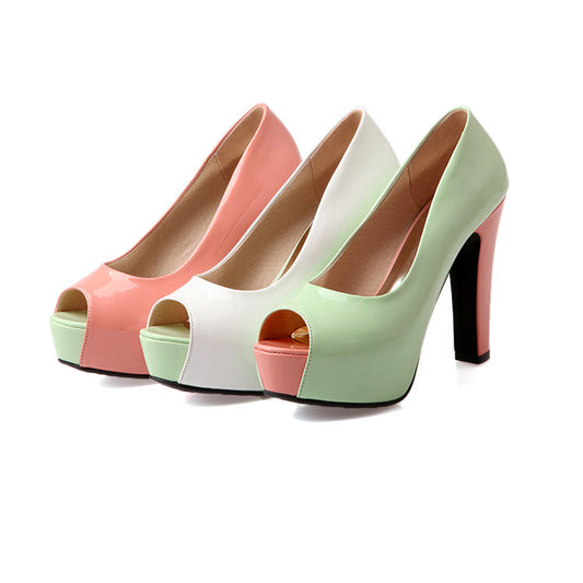 Woman Peep Toe Block Heels Pumps Jelly Shoes