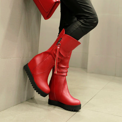 Woman Platform Wedges Heel Mid Calf Boots