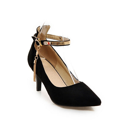 Pointed Toe Metal Ankle Strap Woman High Heels Stiletto Pumps