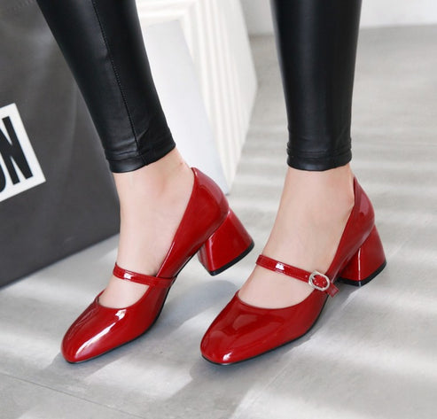 Women Patent Leather High Heel Chunky Pumps – Hipumps