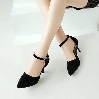 Women Suede Pointed Toe Ankle Strap Stiletto High Heel Sandals