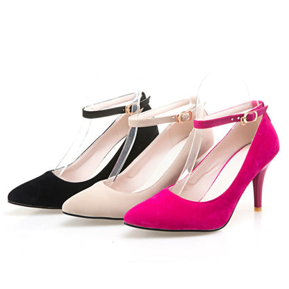 Woman Ankle Strap Velvet High Heels Stiletto Pumps