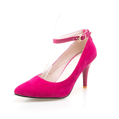 Woman Ankle Strap Velvet High Heels Stiletto Pumps